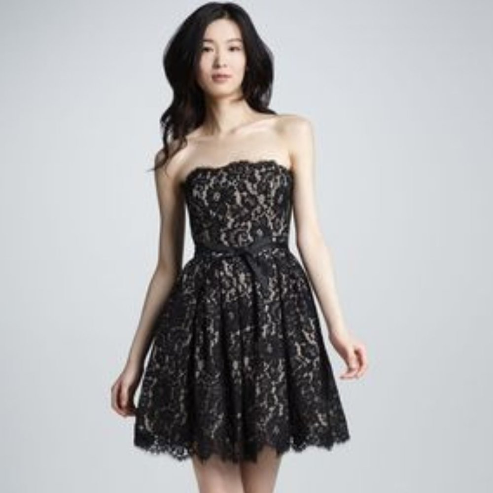 Robert Rodriguez Black Lace Dress Strapless Party